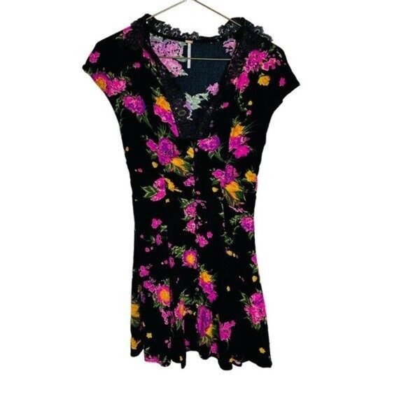 Free People Alora Black Floral Print Mini Dress Women’s Size 0 - Picture 3 of 10